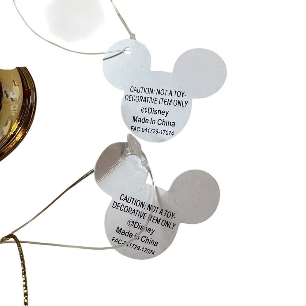 NWT Disney Mickey Ears Ornaments- Mickey Mouse Metal Bell Gold Tone, Silver Tone